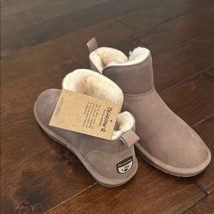 BEARPAW Taupe Suede Boots with Faux Fur Lining